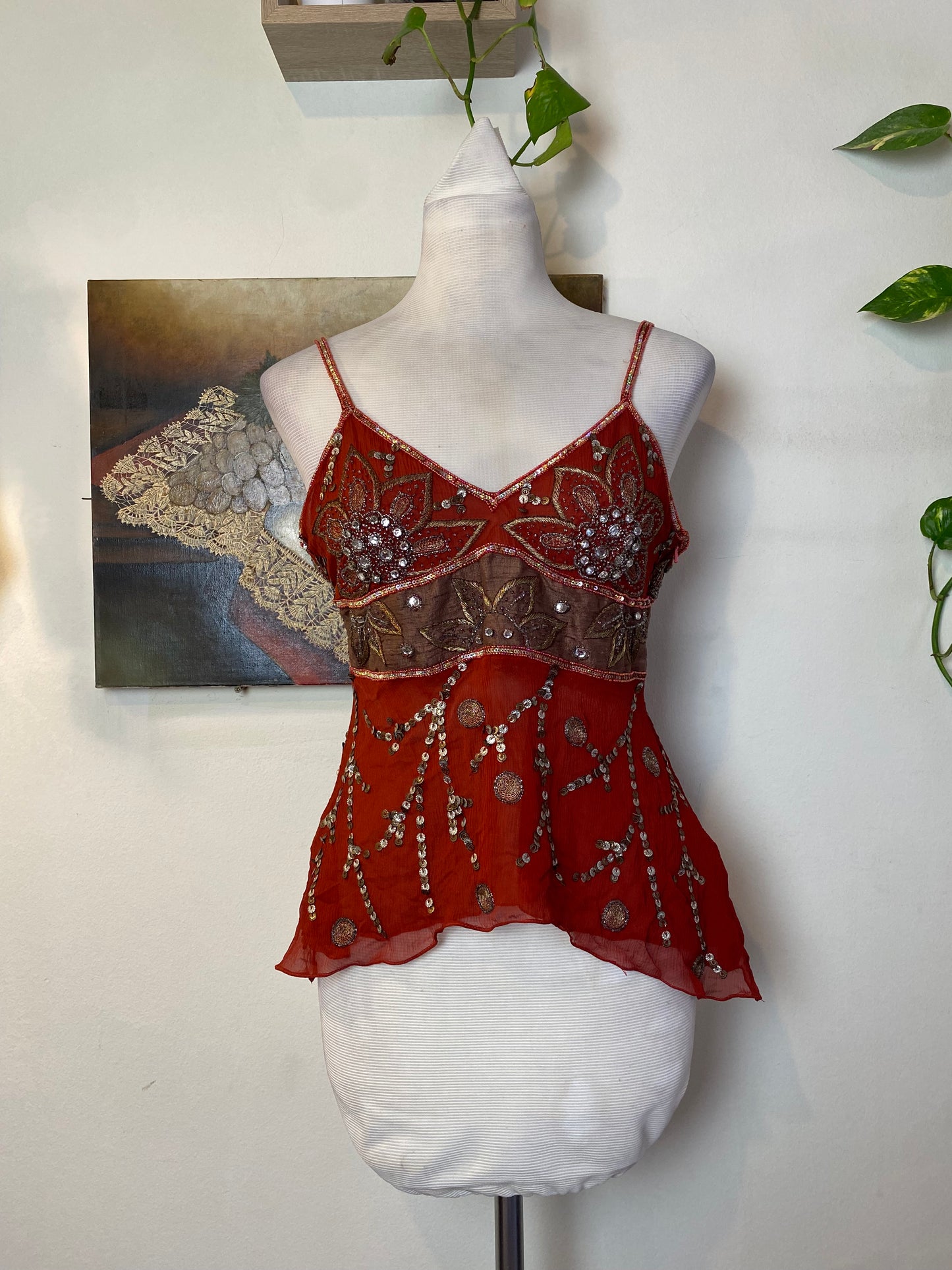 100%silk handbeaded top