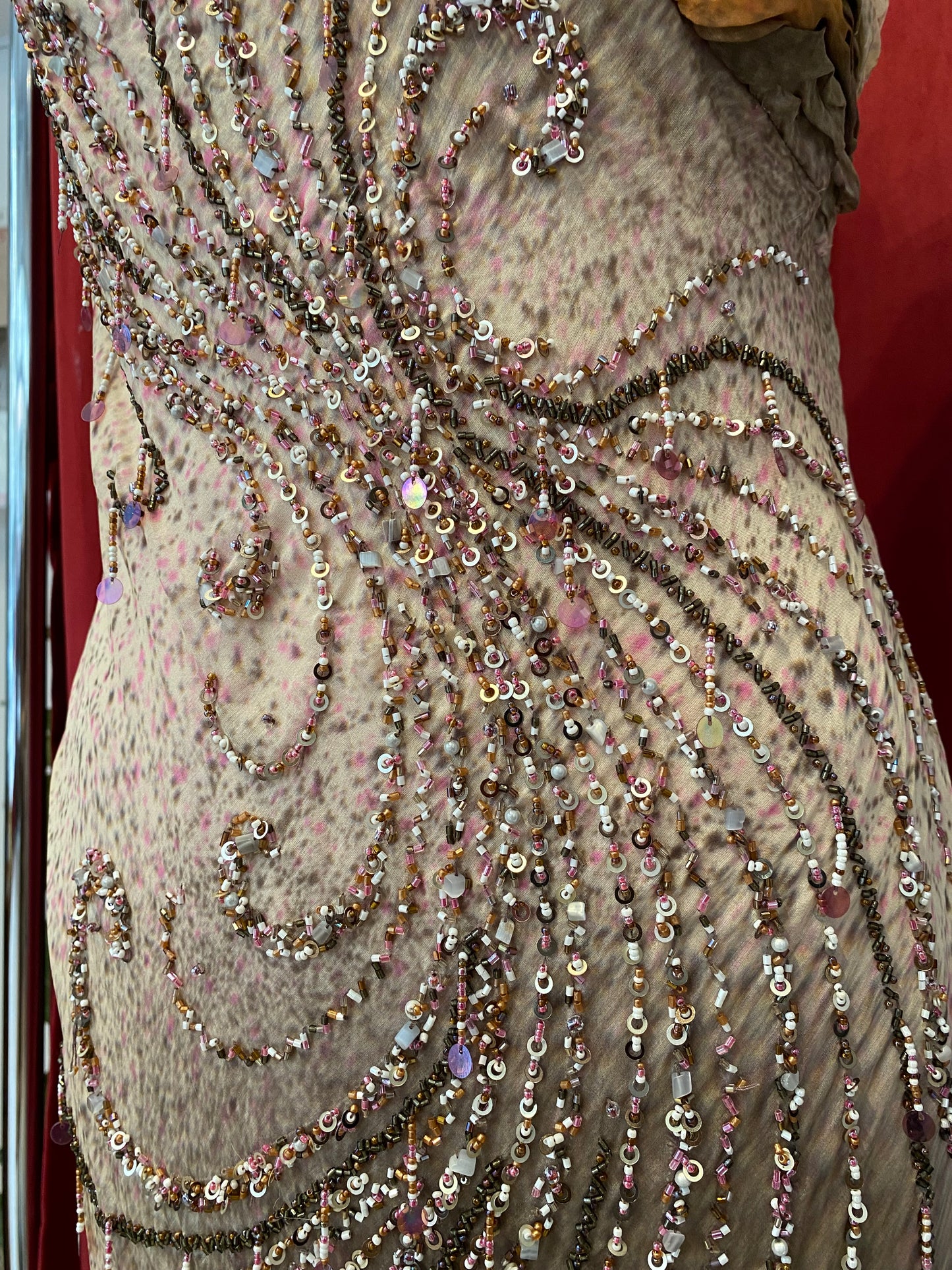 100% silk brand new all over handbeaded gown