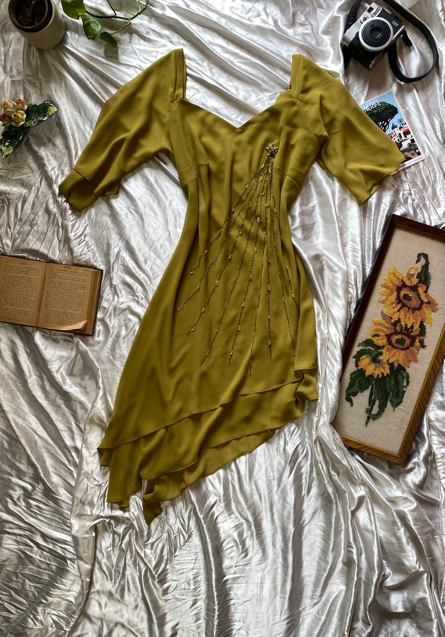 Brand new 2 piece olive green handbeaded set