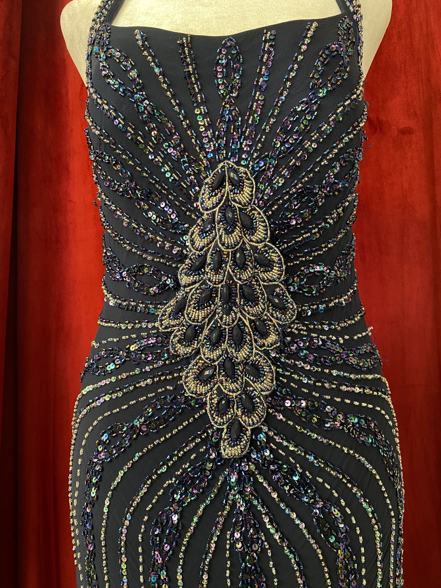 100% silk midnight blue handbeaded gown 🌌