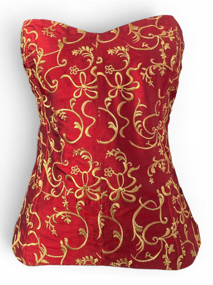 Bright red gold lace up corset 💋