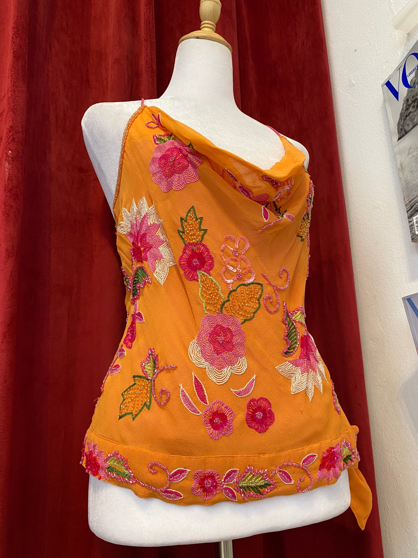 100% silk brand new orange handbeaded top 🧡