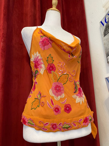 100% silk brand new orange handbeaded top 🧡