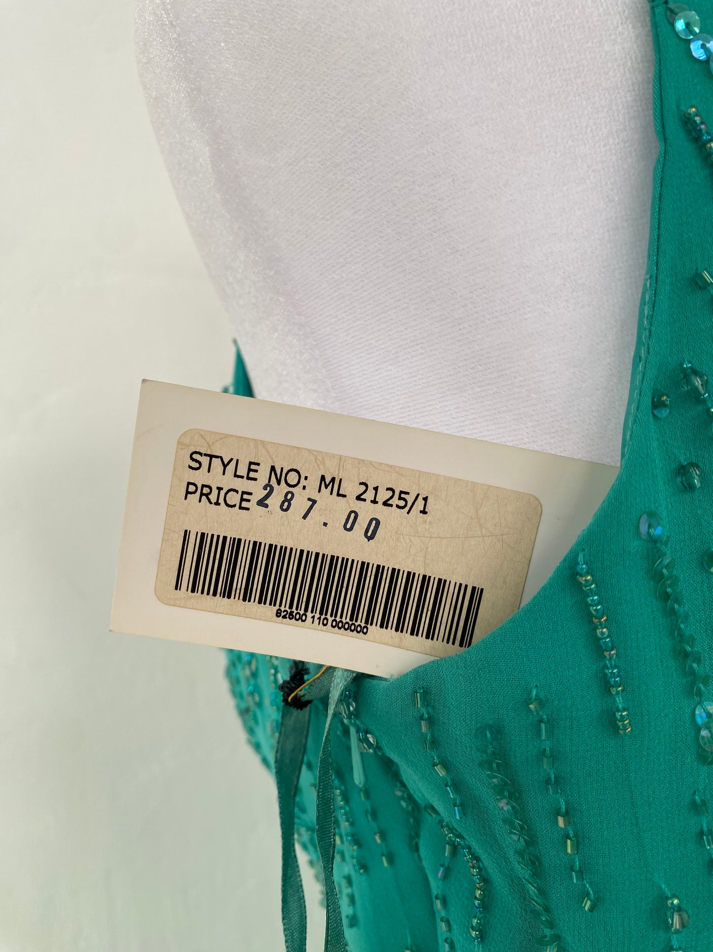 100% silk brand new turquoise gown with handbeaded details all over
