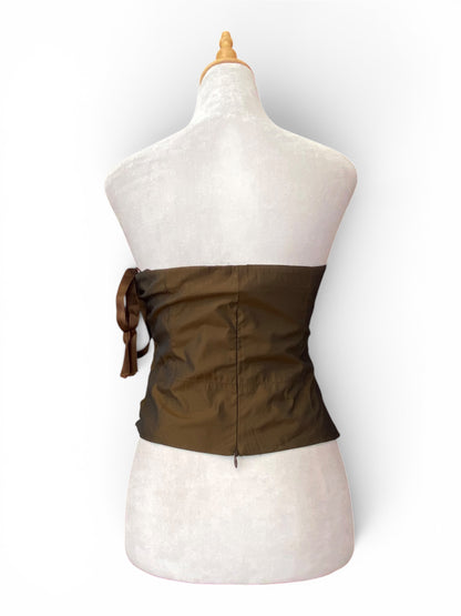 Brown organza corset with lace up details