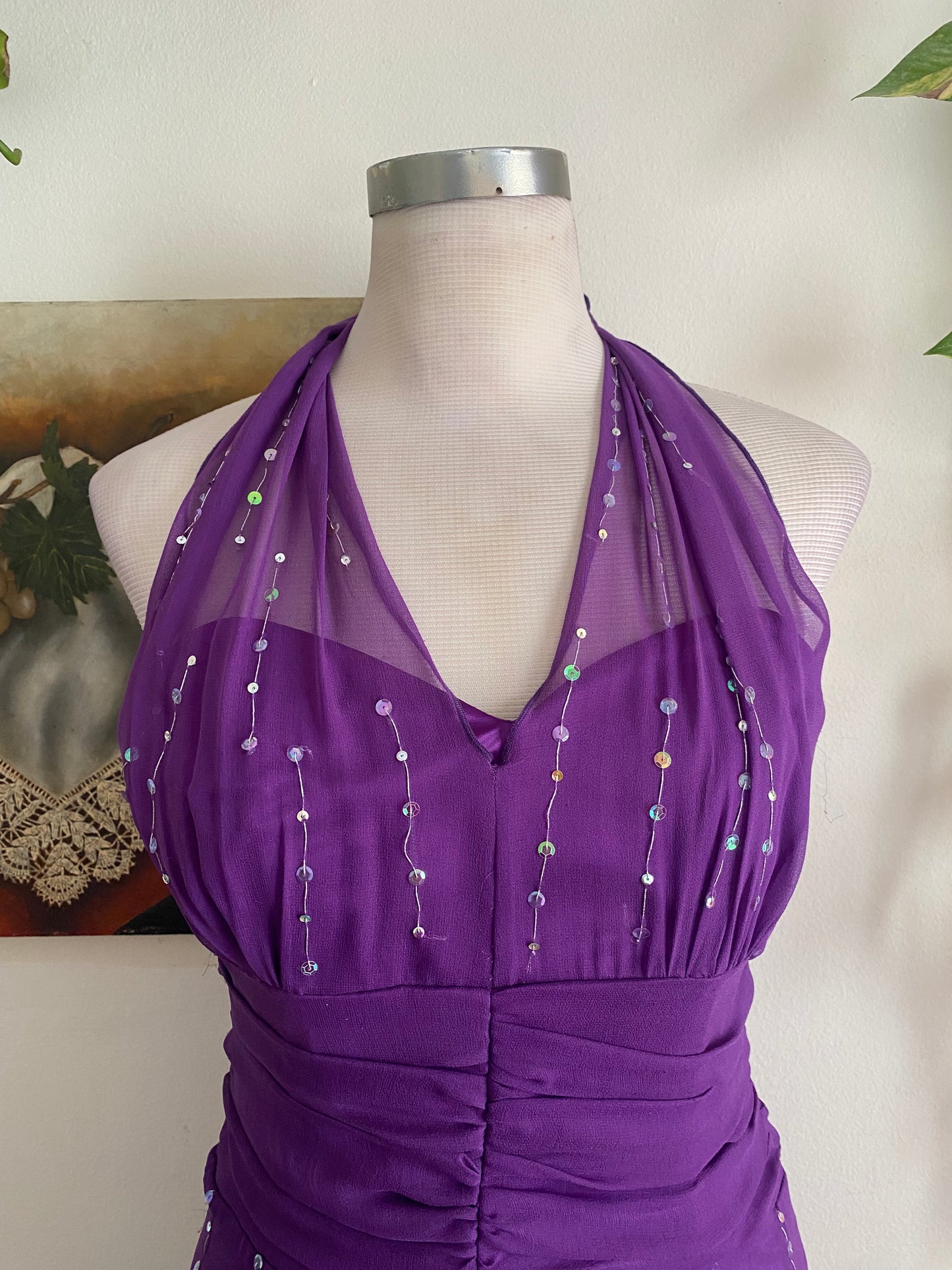 100% silk brand new handbeaded purple gown