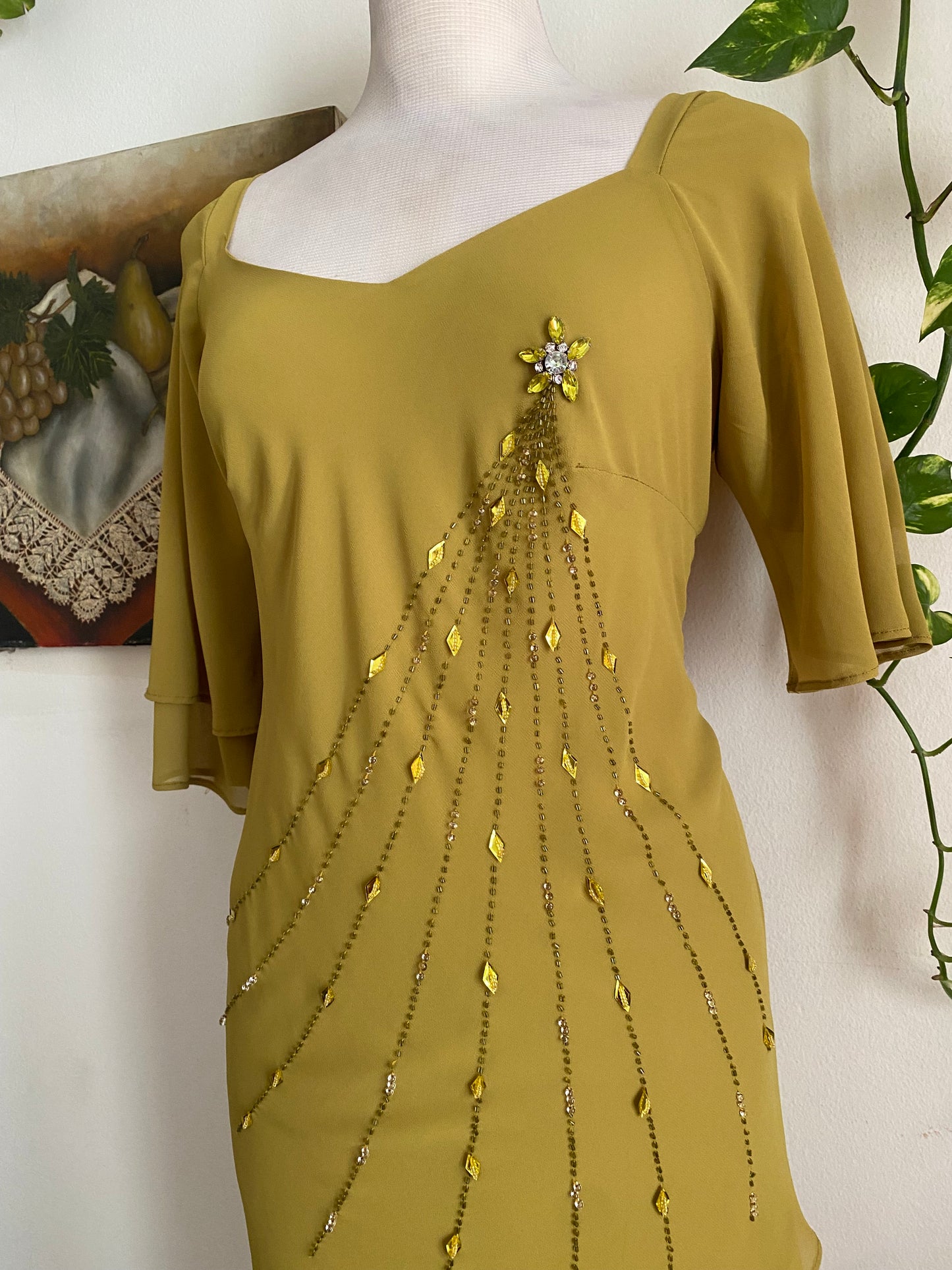 Brand new 2 piece olive green handbeaded set