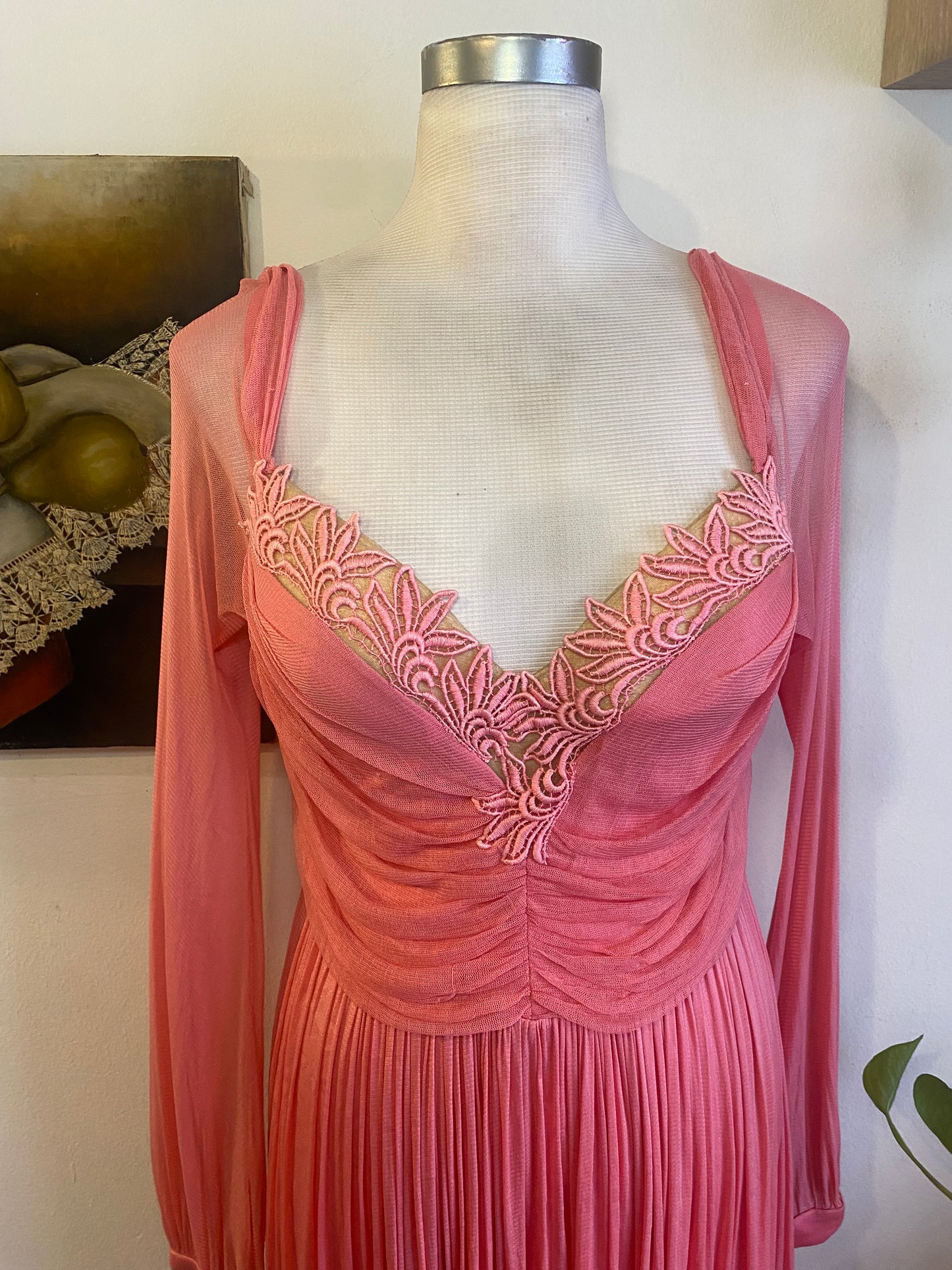Brand new haute couture silk net mini pink dress