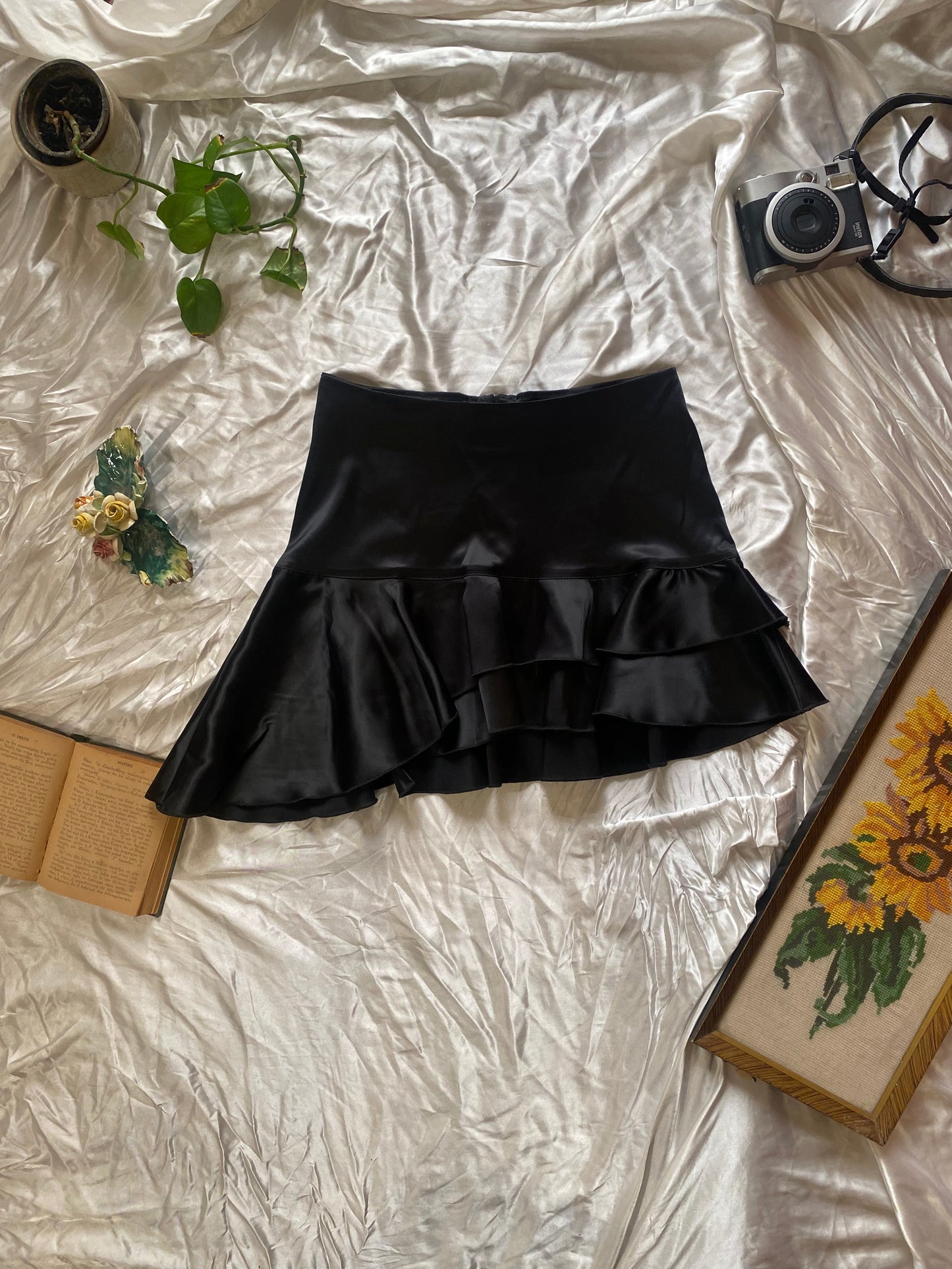 Brand new black satin mini skirt