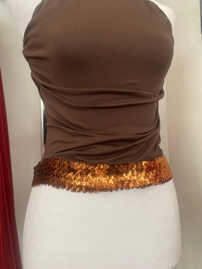 Brand new brown halter top with sequin details