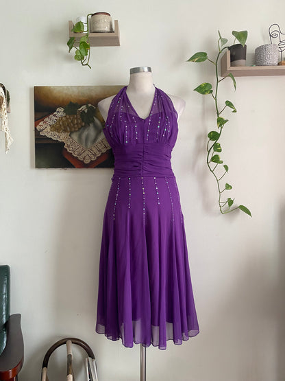 100% silk brand new handbeaded purple gown
