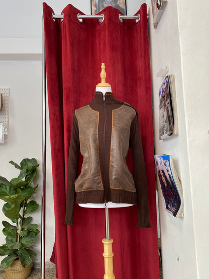 Brown leather crochet jacket