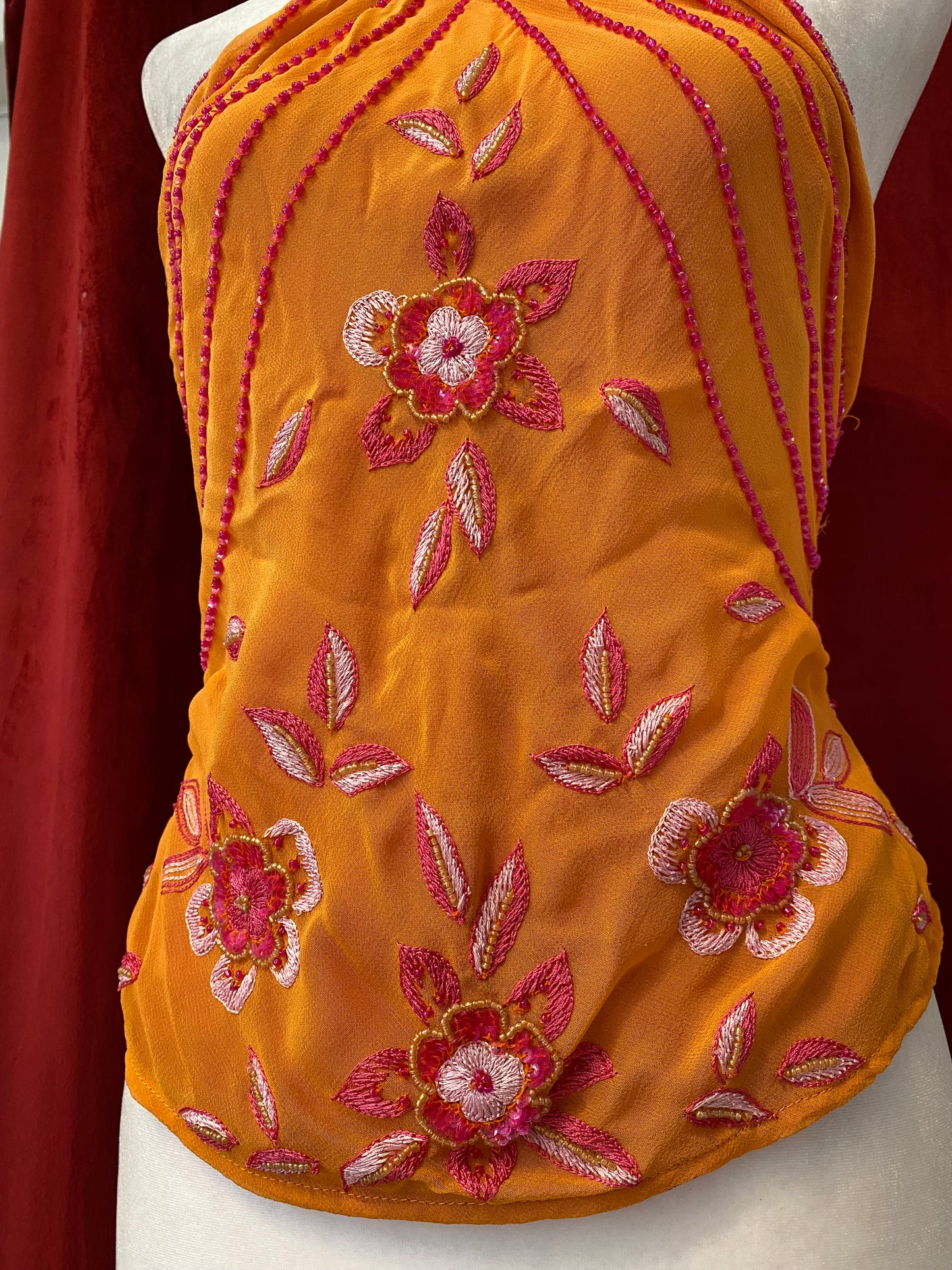 100% silk brand new orange open back handbeaded top 🍊
