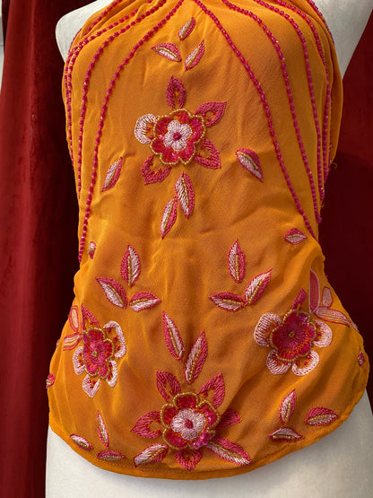 100% silk brand new orange open back handbeaded top 🍊