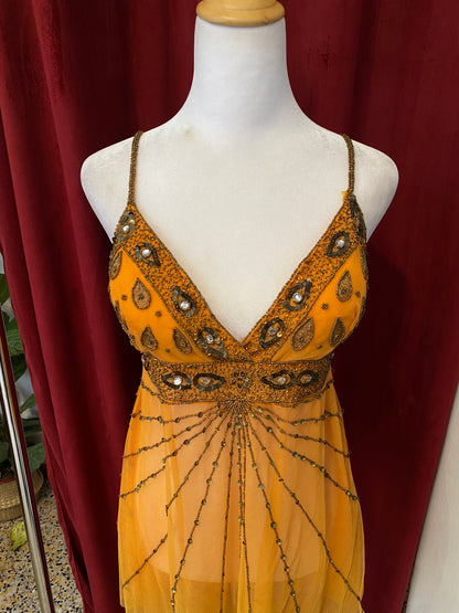 100% silk brand new orange handbeaded summer top 🧡