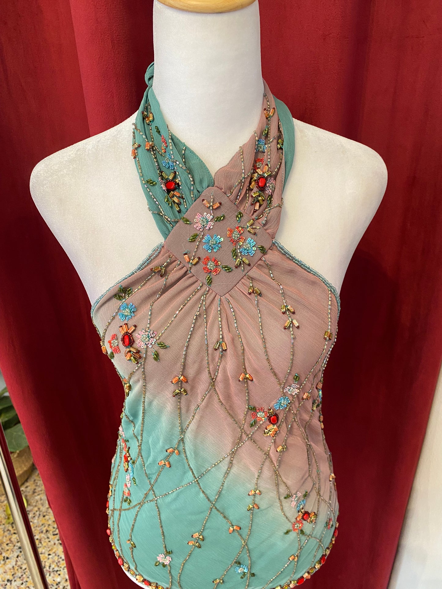 100% silk brand new multicoloured open back top 💐