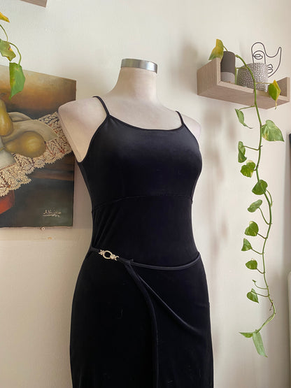 Brand new black maxi velvet dress with buckle details