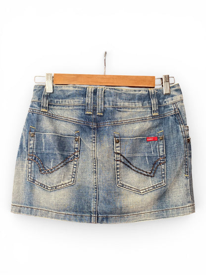 Distressed mini denim skirt