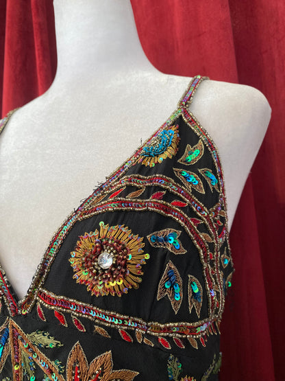 100% silk brand new handcrafted black gown with colourful embellishments 💐