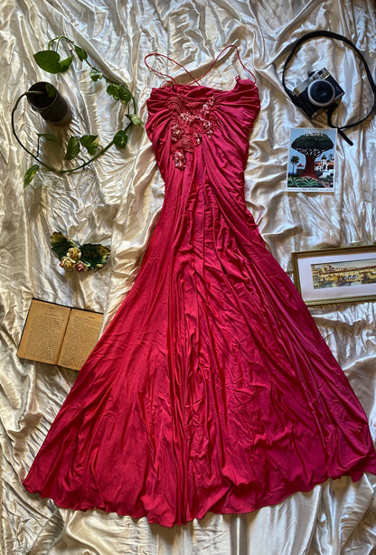 Brand new haute couture high slit pink rushed up dres