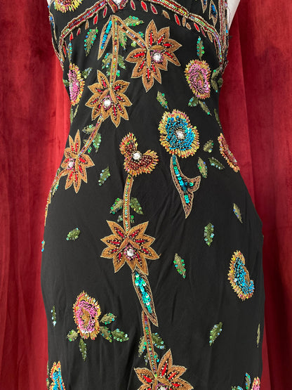 100% silk brand new handcrafted black gown with colourful embellishments 💐