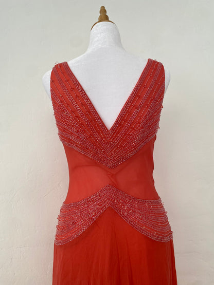 100% silk brand new pink maxi gown with handbeaded details