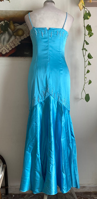 Blue maxi gown with handbeaded details