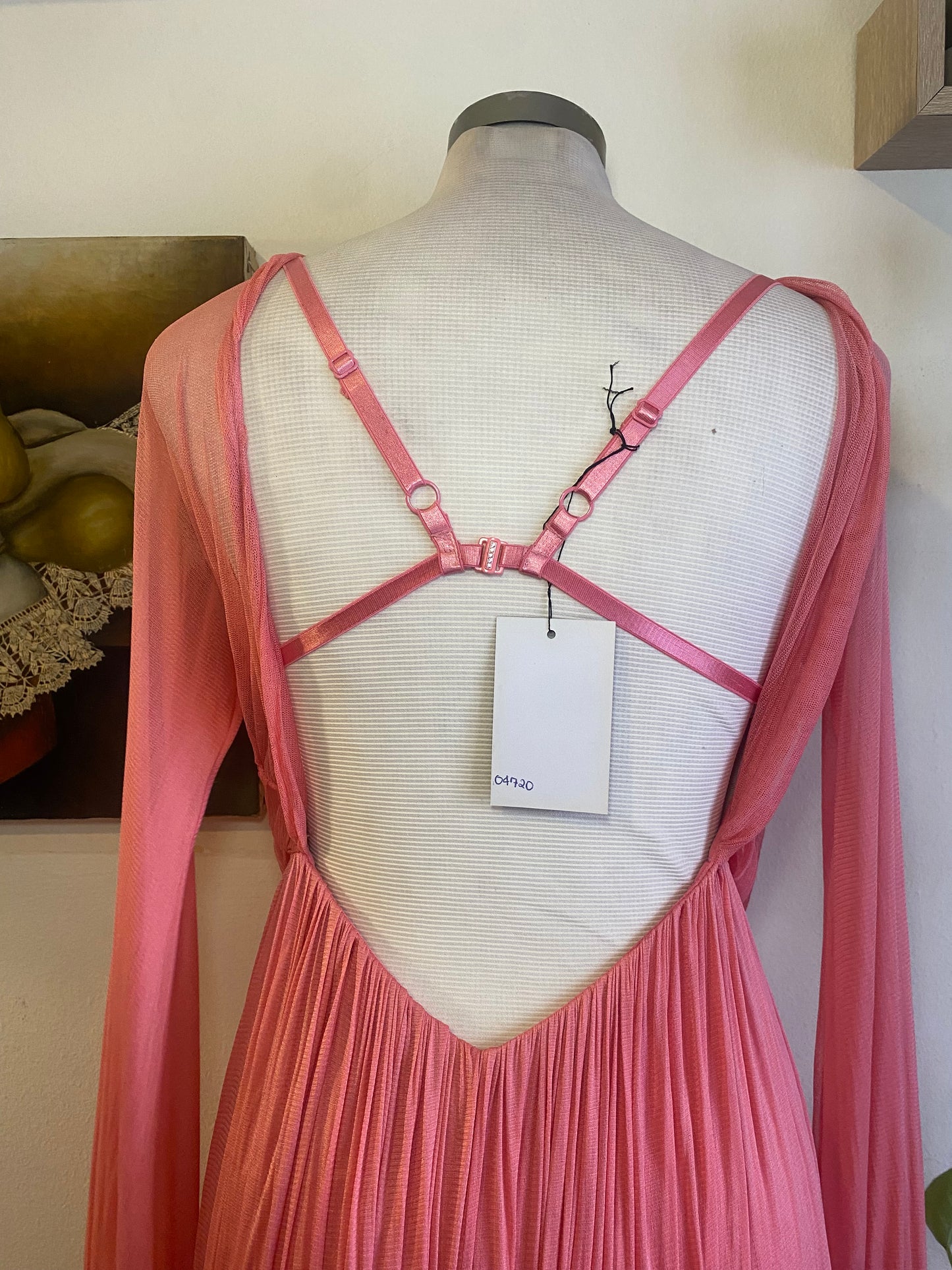 Brand new haute couture silk net mini pink dress