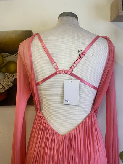 Brand new haute couture silk net mini pink dress