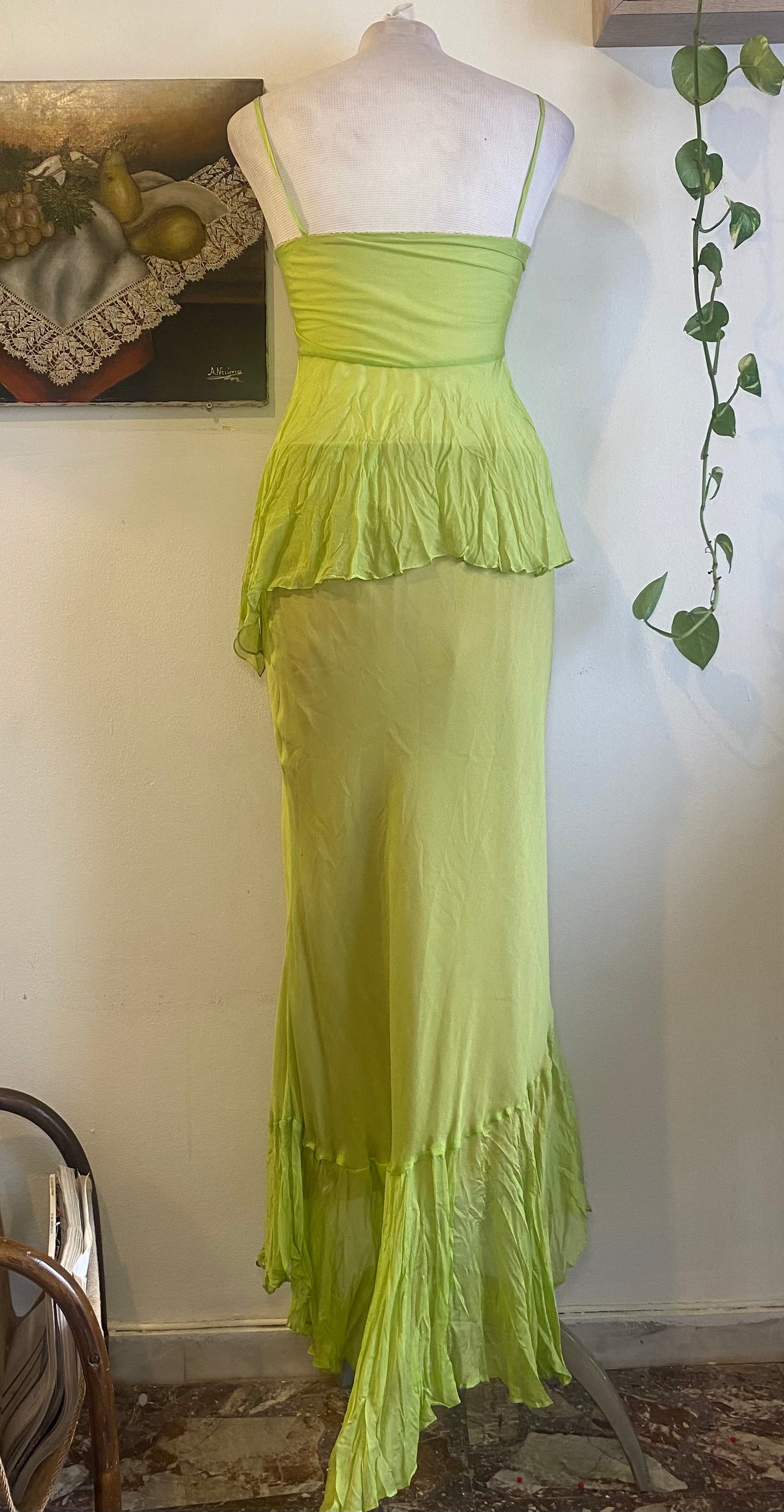 100% silk brand new haute couture green set