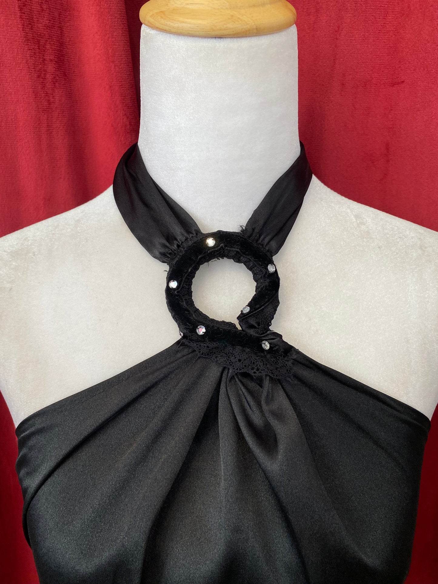 Satin summer halter top with rhinestones🕷️