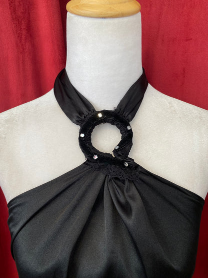 Satin summer halter top with rhinestones🕷️