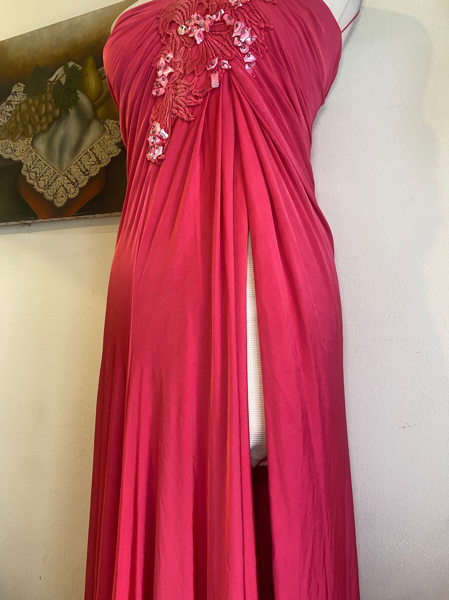 Brand new haute couture high slit pink rushed up dres