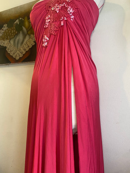 Brand new haute couture high slit pink rushed up dres