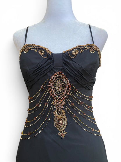 100% silk black handbeaded gown