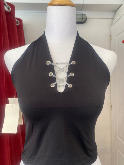 Brand new black halter top with chain details