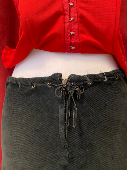 Corduroy midi skirt with leather belt details