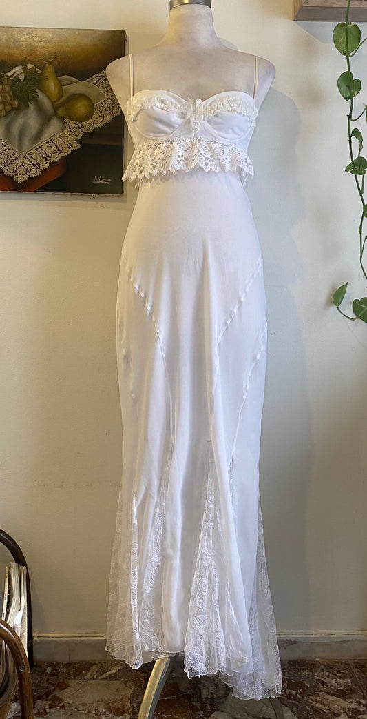 Brand new haute couture see through white gown with lace details