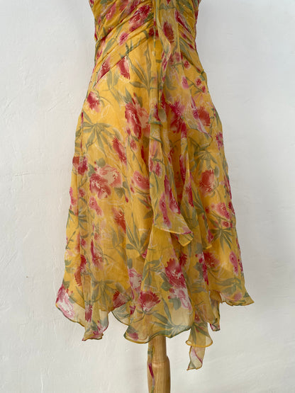 100% silk brand new yellow fairy ruffled dress with handbeaded details