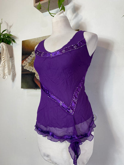 100% silk new deep purple sequin top