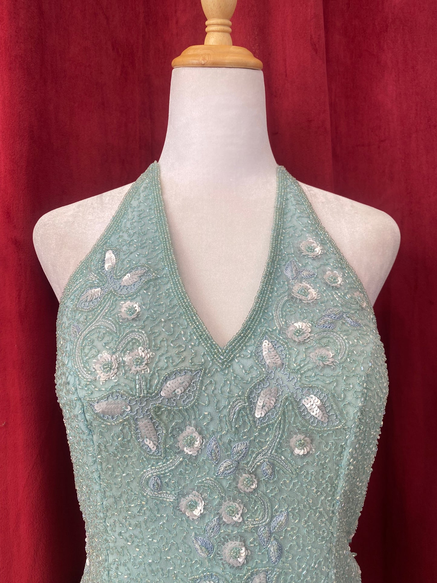 100% silk baby blue handbeaded corset 🩵