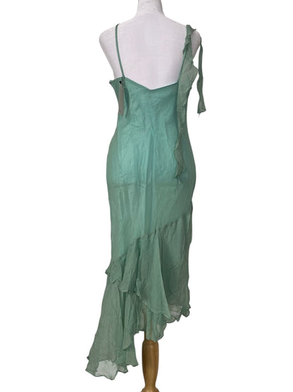 100% silk brand new light turquoise dress with all over handbeaded details