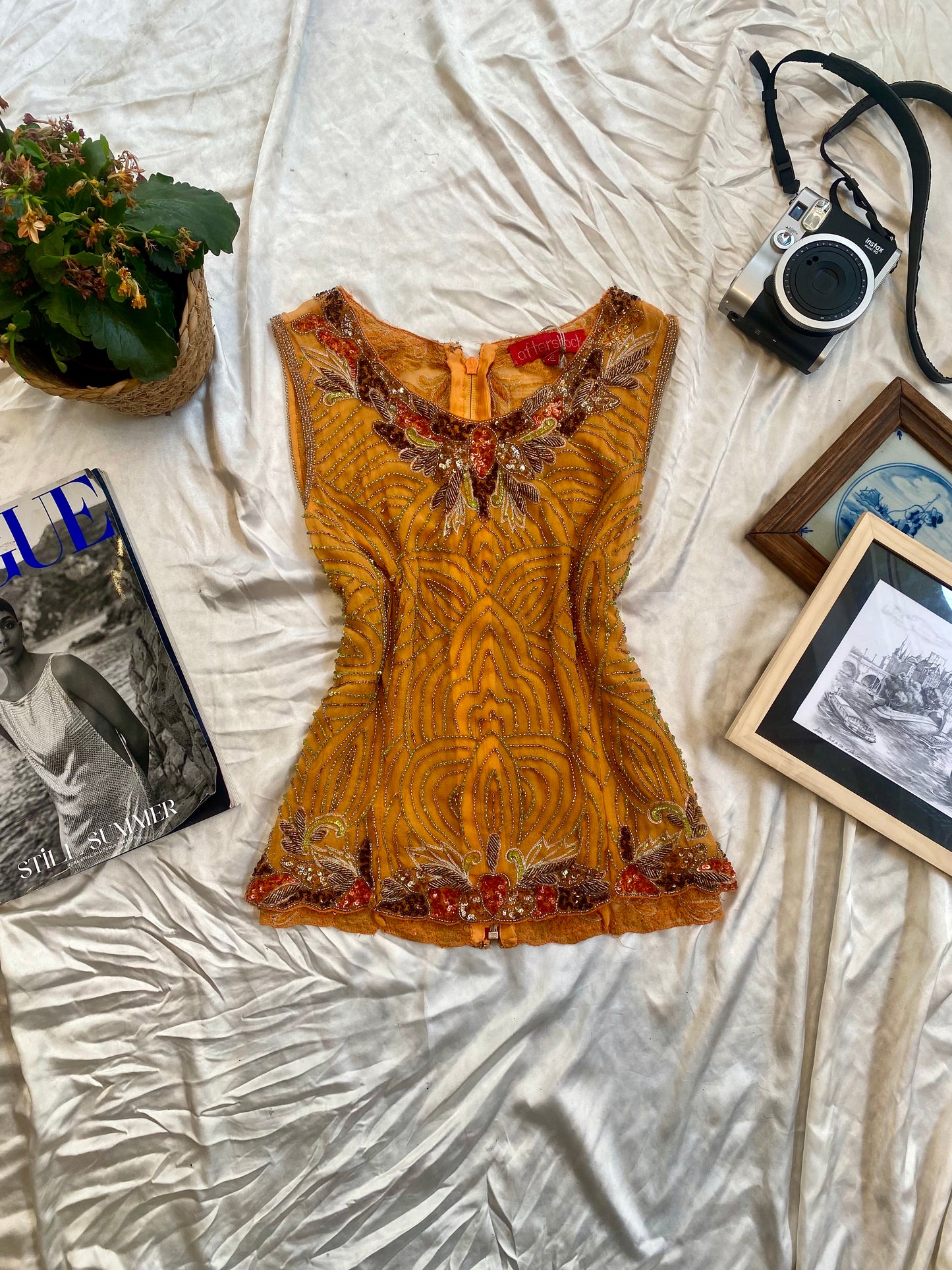 100% silk brand new orange aftershock handbeaded top🧡