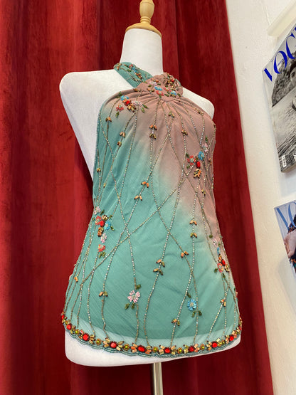 100% silk brand new multicoloured open back top 💐