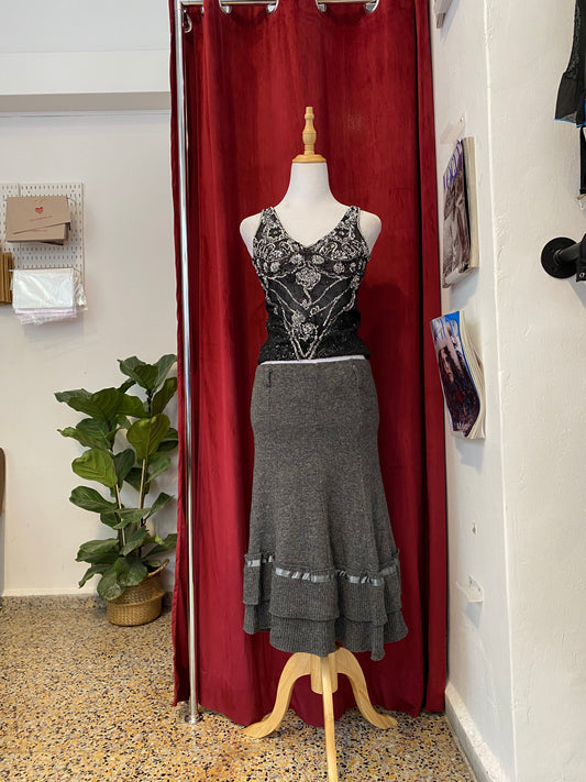 Grey mohair midi ruffled skirt