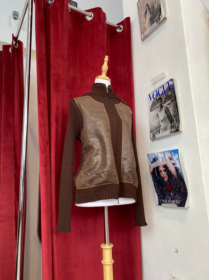 Brown leather crochet jacket