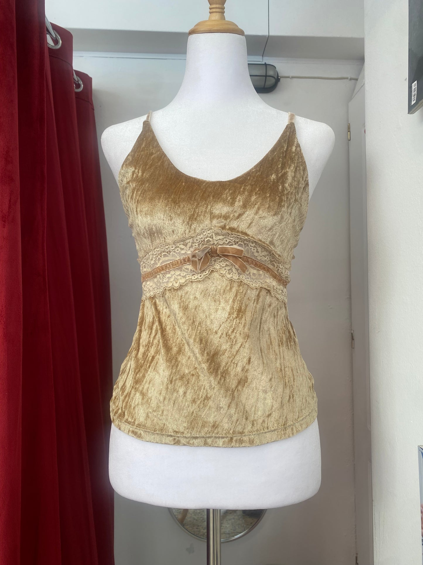 Brand new beige velvet top with bow