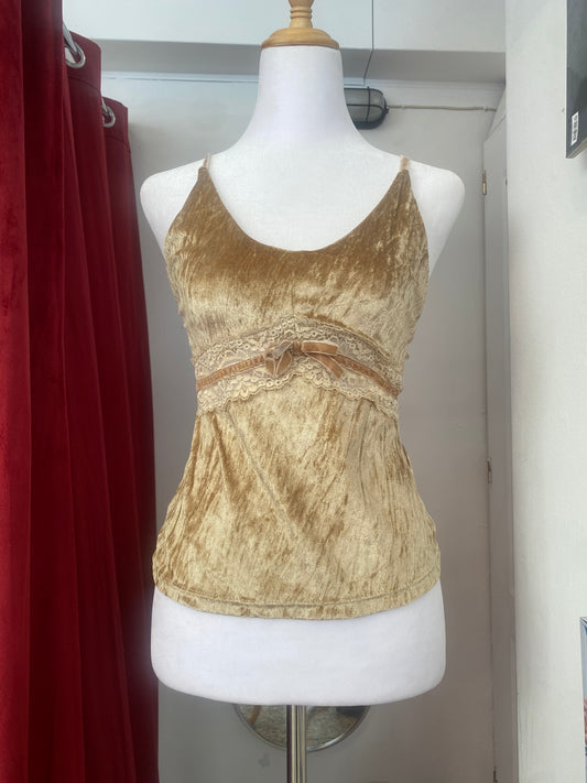 Brand new beige velvet top with bow