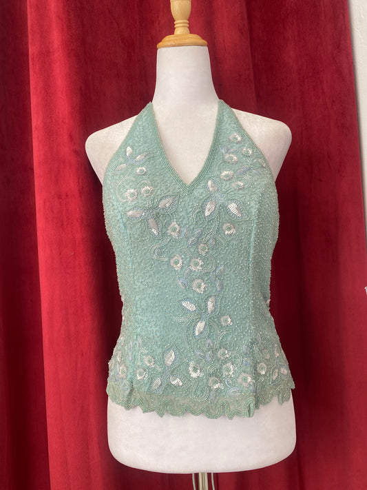 100% silk baby blue handbeaded corset 🩵