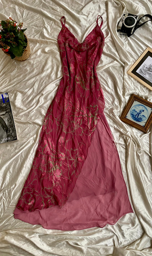 Silk rose petal high slit gown